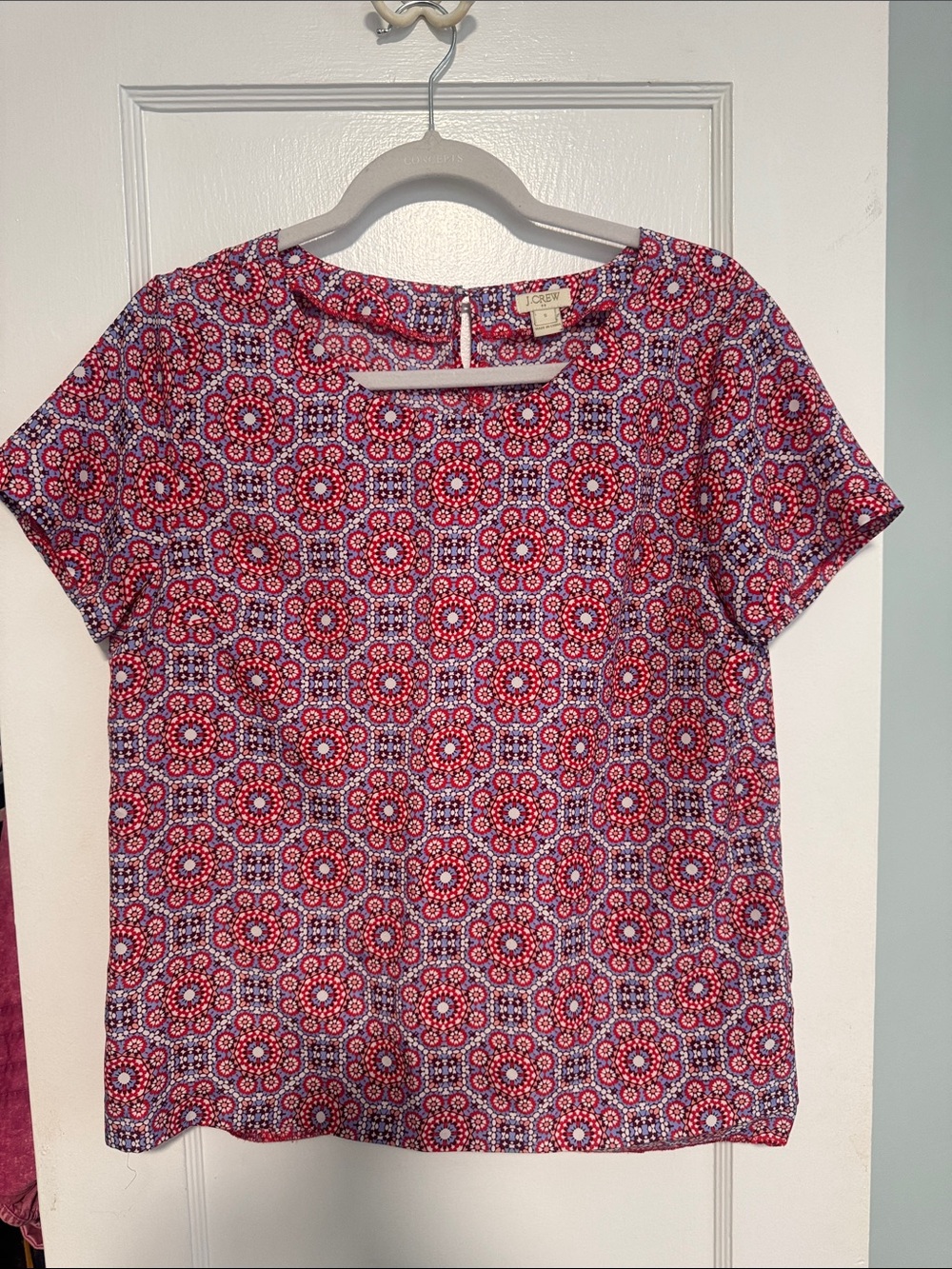 J. Crew Pink and Purple Geo Floral Short Sleeve Blouse